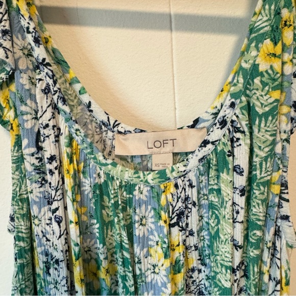 LOFT Green & Blue Stripe Floral Midi Dress - Picture 4 of 4